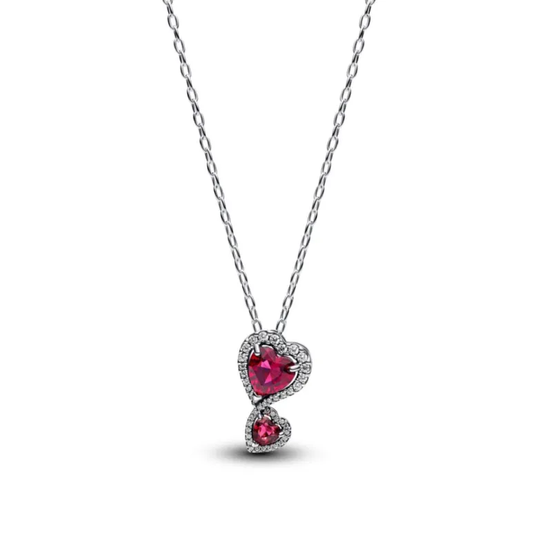 Pandora Timeless Red Halo Hearts Pendant kaulakoru, hopea, 393658C01-60