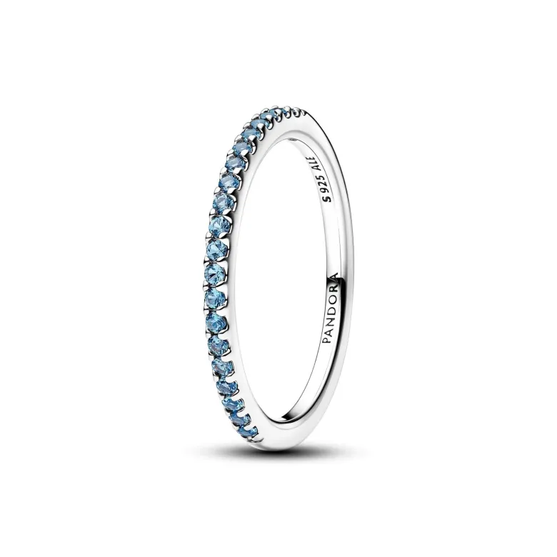 Pandora Timeless Sparkling Aquamarine Half-Eternity Band sormus, hopeaa, 192999C03
