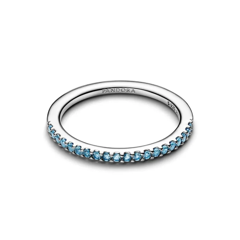 Pandora Timeless Sparkling Aquamarine Half-Eternity Band sormus, hopeaa, 192999C03