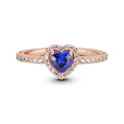 Pandora Timeless Sparkling Blue Elevated Heart sormus, ruusukullattu, 188421C01