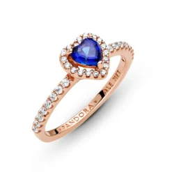Pandora Timeless Sparkling Blue Elevated Heart sormus, ruusukullattu, 188421C01
