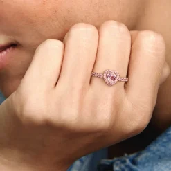Pandora Timeless Sparkling Elevated Heart sormus, ruusukullattu, 188421C04
