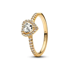 Pandora Timeless Sparkling Elevated Heart sormus, keltakullattu, 168421C01