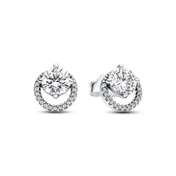 Pandora Timeless Sparkling Round Halo tappikorvakorut, hopea, 291248C01