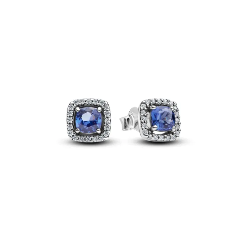 Pandora Timeless Square Blue Sparkle Halo tappikorvakorut, hopea, 293551C01