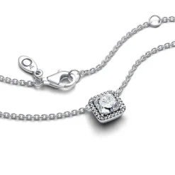 Pandora Timeless Square Sparkle Halo kaulakoru, hopea, 396241CZ-45