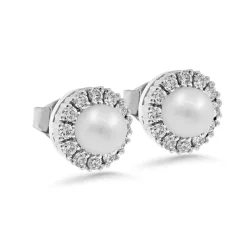 Silván Lauriel timanttikorvakorut makeanvedenhelmillä, 0,48ct, valkokultaa, Silván timanttikorut