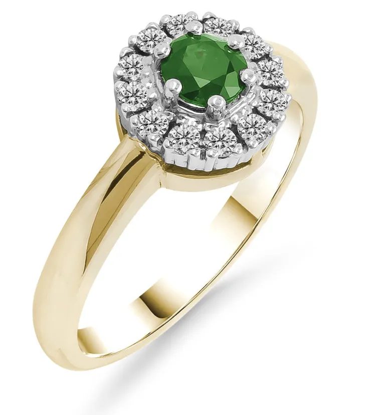 Silván Lauriel timanttisormus smaragdilla, 0,24ct, keltakultaa, Silván vihkisormukset