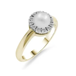 Silván Lauriel timanttisormus makeanvedenhelmellä, 0,24ct, keltakultaa, Silván vihkisormukset