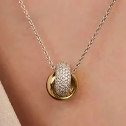 TI SENTO Bold Crossover kaulakoru, keltakullattua hopeaa ja zirkonit, 34118ZY/42