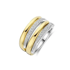 TI SENTO Bold Layered sormus, keltakullattua hopeaa ja zirkonit, 12409ZY