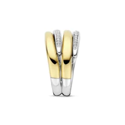 TI SENTO Bold Layered sormus, keltakullattua hopeaa ja zirkonit, 12409ZY