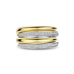 TI SENTO Bold Layered sormus, keltakullattua hopeaa ja zirkonit, 12409ZY