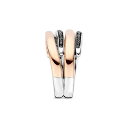 TI SENTO Bold Layered sormus, rosekullattua hopeaa ja mustat zirkonit, 12409BR