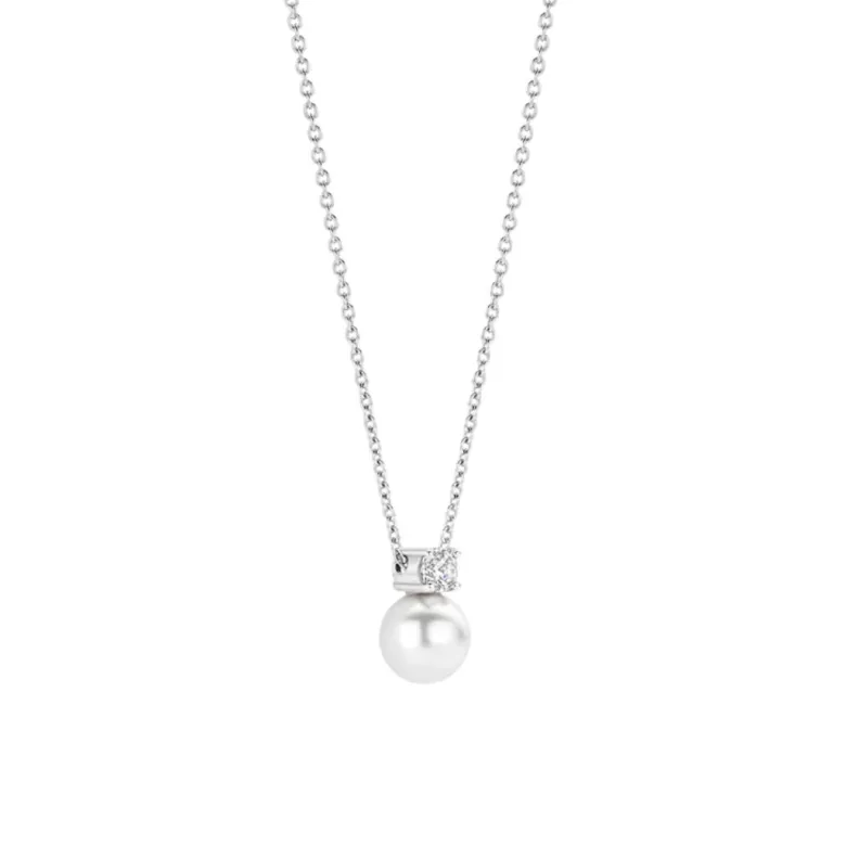 TI SENTO Classic kaulakoru, hopeaa, zirkoni ja valkoinen helmi, 34125PW/42