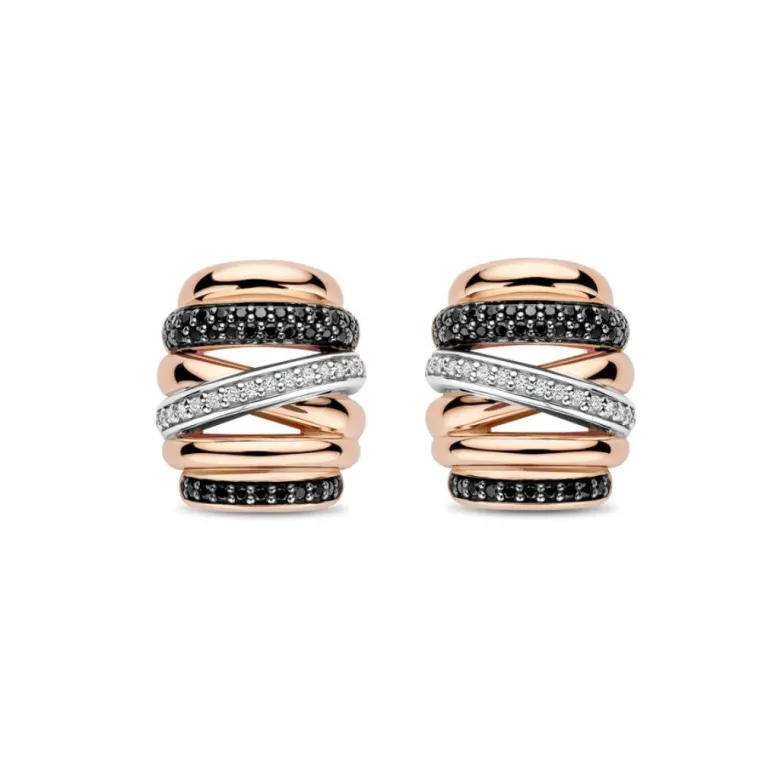 TI SENTO Honeycomb Crossover korvakorut, rosekullattua hopeaa ja mustat zirkonit, 78045BR