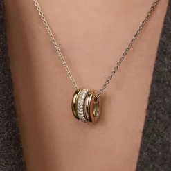 TI SENTO Tricolor Triple Circle kaulakoru, keltakullattua hopeaa ja zirkoni, 34128TZ/42